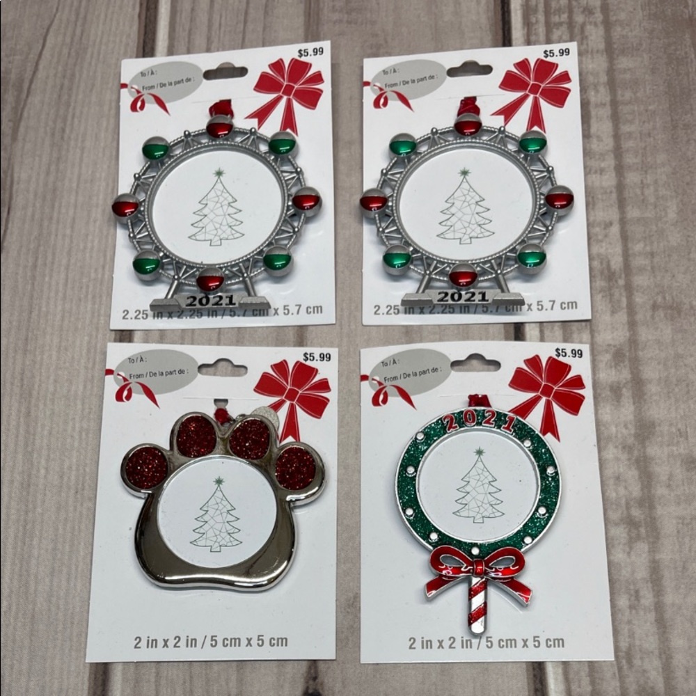 2021 Metal Mini Photo Ornaments By Studio Decor Lot of 4 Picture Holder Gifting